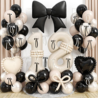 Ballons en latex noir et blanc laiteux avec ballon en aluminium noir en forme de nœud pour les fournitures de fête d'anniversaire des enfants