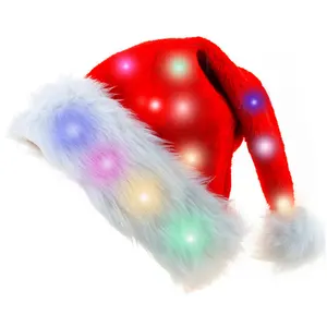 Topi Natal, topi Natal, lampu LED warna-warni, topi Santa menyala, Beludru, nyaman, untuk perlengkapan pesta