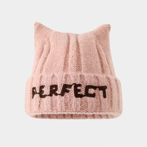 Großhandel Custom Logo Unisex Winter Warme Acryl Mütze Hut Katze Ohr Dekoration Hochwertige Strick mütze - Product Image 4