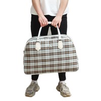 Nouveau sac fourre-tout imperméable grande capacité pour les étudiants rentrant à l'école ; Sac de voyage léger pour les trajets moyens et courts avec motif écossais tendance