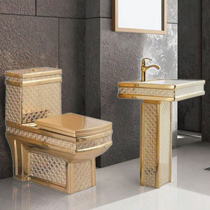 Pot de Chambre lavatorio WC Indonesia inodoro elongado inodoros y lavamanos S Trap tanques de inodoro de una pieza con descarga dorada - Product Image 5