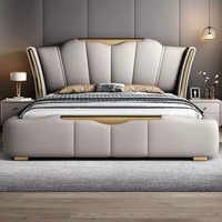 Lit de Luxe Moderne en Cuir de Designer avec Rangement – Offre Spéciale – Ensemble de Lit Blanc Crème Doux – Meuble de Chambre à Coucher avec Rangement – Cadre de Lit King Size