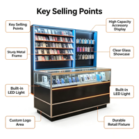 Meubles de magasin de réparation mobiles modernes sur mesure, éclairage LED, étagères murales, comptoir de présentation en verre, vitrine d'accessoires pour téléphones, service