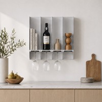 Étagère murale moderne en aluminium pour bouteilles de vin avec porte-verres intégré pour cuisine, salle de bain, salle à manger