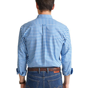 Chemise Oxford pour homme en coton à carreaux à manches longues boutonnée respirante classique décontractée élégante pour uniforme scolaire personnalisé LOGO - Product Image 3