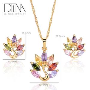 Set di Gioielli DTINA a Tema Pavone, Collana e <span class=keywords><strong>Orecchini</strong></span> a Perno in Rame Economici per Sposa e Feste di Matrimonio - Product Image 6