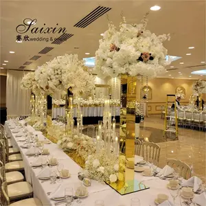 Présentoir à miroir en or très vendu présentoir à fleurs pour centres de table de mariage