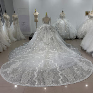 فستان زفاف رائع برقبة على شكل V ، فساتين زفاف ، دانتيل مزين بالترتر مع الخرز للنساء ، فستان كرة XS103 بأكمام طويلة لأم العروس - Product Image 4