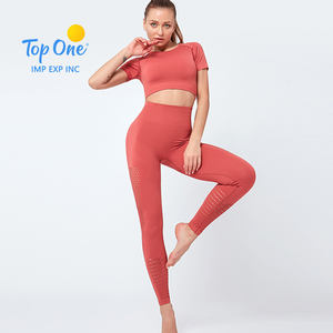 Top One Top OneSeamless Cintura alta Levantamiento de cadera Pantalones de yoga elásticos Transpirable Secado rápido Conjunto de chaleco para correr - Product Image 6