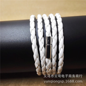 Bracelet en Cordon de Cuir à Cinq Couches, Noir, Tressé, avec Fermoir Magnétique, Bijoux Unisexe, Origine Yiwu - Product Image 2