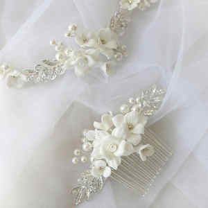 ربطة رأس وممشط زهور سيراميك مصنوعة يدويًا رائعة مجوهرات زفاف مستوحاة من دبابيس النساء لأعياد الميلاد وحفلات الزفاف والفتيات - Product Image 6