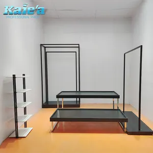Fashion metal clothing shop display system retail hanging clothes display rack combination
