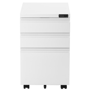 Armoire de classement mobile à 3 tiroirs blanche avec serrure, meuble de rangement roulant pour bureau - Product Image 1