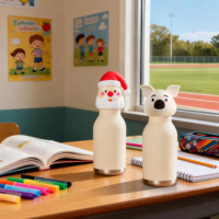 Bouteille isotherme mignonne de 450 ml pour enfants avec couvercle en silicone motif animal de dessin animé, thermos en acier inoxydable pour la rentrée scolaire et les boissons froides