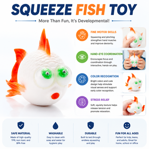 Jouet anti-stress en forme de poisson à presser, yeux qui sortent, jouet sensoriel TPR souple pour soulager l'anxiété - Product Image 4