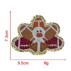 Patchs thermocollants en chenille à motif rugby, lettres et chiffres, 7 cm, avec bordure dorée pailletée, pour la décoration de chapeaux et de vêtements - Product Image 4