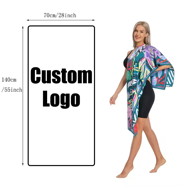 Digitale Sublimatie Afdrukken Bloem Logo Dubbelzijdig Snel Droog Zand Gratis Op Maat Bedrukt Microfiber Strandhanddoeken
