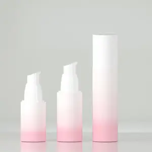 Bouteilles cosmétiques sans air en plastique marque privée 20ml 30ml 50ml pompe à lotion givrée mate de luxe blanche rose dégradée