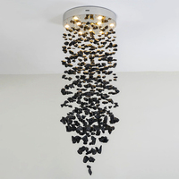 Personnalisé Moderne Grand Verre Noir Pierre LED Lustre Plafond Suspension Luminaires pour Escalier Villa Hôtel Lobby