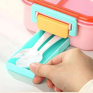 Lonchera Bento de 650 ml para Niños, 3 Compartimentos, Lonchera Bento de Plástico Resistente <span class=keywords><strong>con</strong></span> Cubiertos para la Escuela - Product Image 6