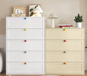 5 <strong>Drawer</strong> Storage Cabinet White Slim Chest with Colorful Round <strong>Knobs</strong> Children Bedroom Narrow Dresser Toy Storage Furniture - Product Image 4