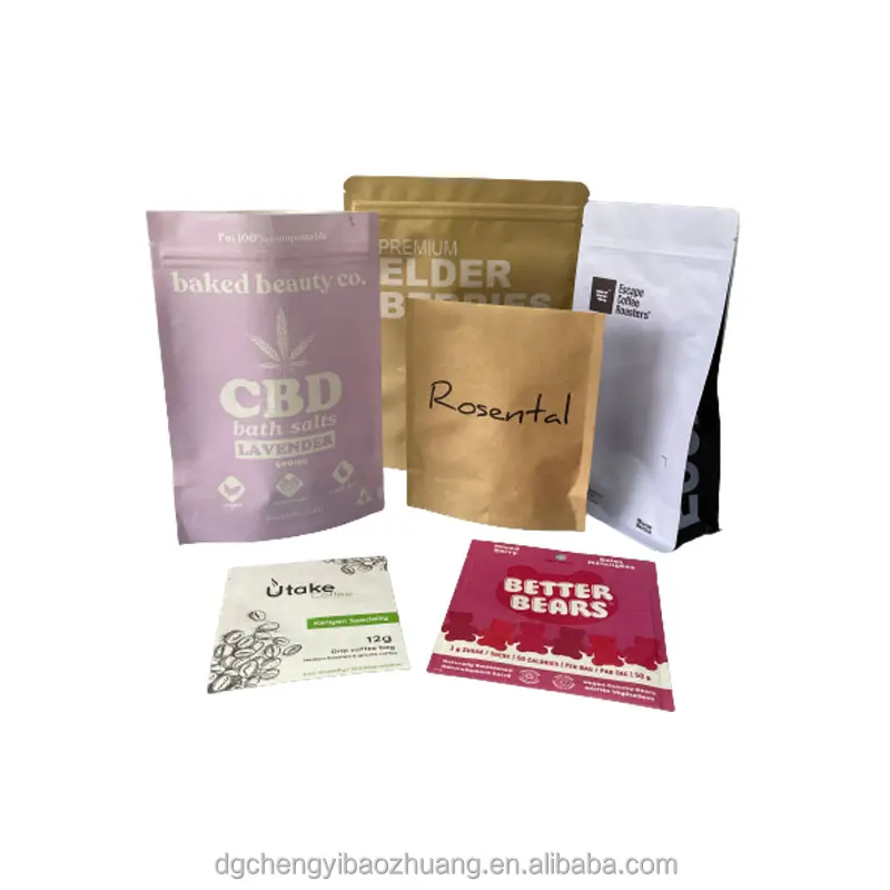 1 bolsa de té personalizada vacía con 3 sellos laterales, muestra de bolsas de papel para té de hierbas, bolsa de embalaje de papel Kraft recubierto biodegradable para té y café