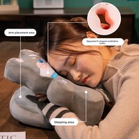 Coussin de sieste pour bureau en forme d'animal mignon - En soie glacée rafraîchissante avec trou central pour le soutien du bras, coussin de sommeil en peluche douce pour l'école et les voyages
