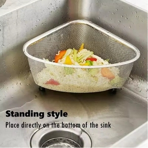 Dishwashing <b>Strainer</b> Sink Triangle Organizer Stainless Steel Kitchen Residue <b>Strainer</b> Basket Kitchen Storage Sink <b>Strainer</b> Rack - Product Image 4