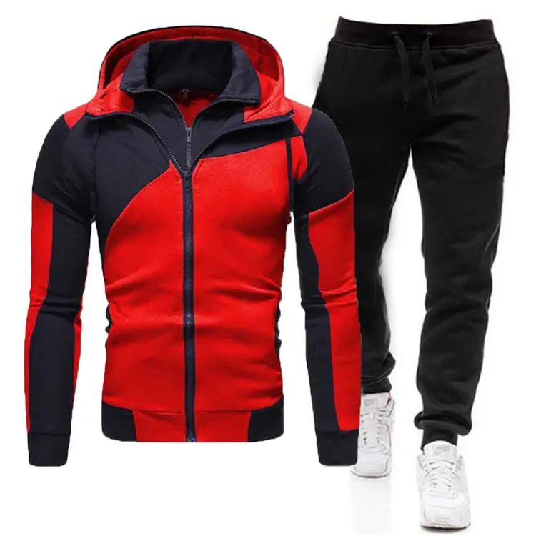 Zipper Stitching Sweater + Pants Fleece Jacket Men's Casual Suit Velvet Jogging Suit Hoodies Set Custom Gym Fitness Sets