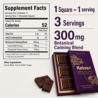Kelaen Stress Balance Chocolat Noir - Mélisse & Camomille pour la Relaxation, l'Amélioration de l'Humeur et le Calme Quotidien 3 Carrés de Chocolat