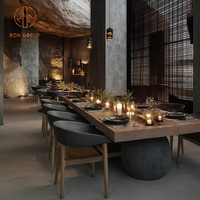 Ensemble de meubles de restaurant, café et bar moderne, table à manger rectangulaire en bois massif et chaises en cuir véritable vert foncé