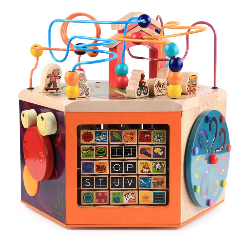 Multifunción 6 lados laberinto de cuentas educativo Montessori caja de madera ocupada juguete niños Cubo de actividad sensorial