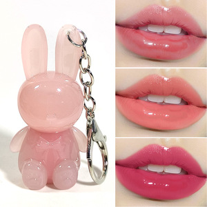 Portachiavi a forma di coniglio con lucidalabbra effetto specchio, idratante, in gel, a forma di bambola, portatile, per ragazze adolescenti, idea regalo. - Product Image 1