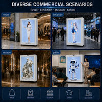 Kotak LCD Transparan 75/86 Inci dengan Kamera Terintegrasi, Holobox Manusia Digital Virtual, Hologram Interaktif untuk Museum, Perpustakaan, dan Komersial
