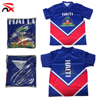 Polo en polyester de haute qualité et abordable 180 g/m²/140 g/m² – Série Haïti – Produits avec drapeau entièrement imprimé – T-shirts polo en tissu avec drapeau haïtien