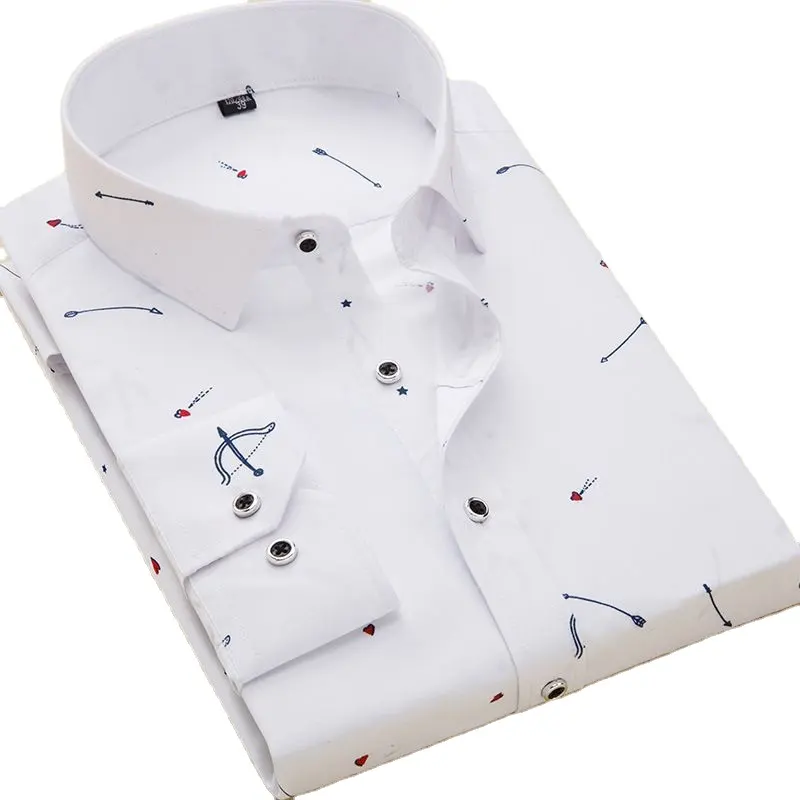Wholesale TC Long Sleeve Turn Down Collar Slim Fit Printed Shirt For Men