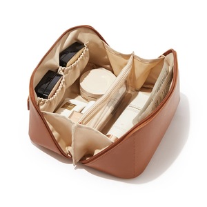 Dropshipping Portable Flat Open Pu Travel Cosmetic Bag Large Capacity <b>Toiletry</b> Makeup <b>Storage</b> Organizer - Product Image 1