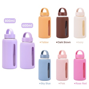 Bouteille d'eau en verre avec manchon en silicone couleur macaron 600ml 800ml, large ouverture, portable, sans BPA, anti-fuite, logo personnalisé - Product Image 2