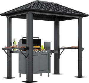Gazebo à toit rigide 5 x 8 pieds, gazebo extérieur en métal à toit rigide, pavillon BBQ permanent avec toit en acier galvanisé - Product Image 2