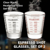 Lot de 2 verres à expresso 30 ml, tasses doseuses en verre résistant à la chaleur, avec échelle graduée transparente, compatibles lave-vaisselle et cuisinière, pour bar à café, maison et cuisine