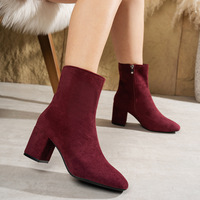 Bottines à talons pointus en faux daim extensibles pour l'automne et l'hiver, style bottes de neige pour femmes