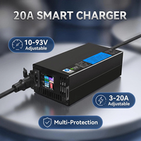 Chargeur de batterie réglable haute puissance en aluminium 72V/84V2A-20A pour batteries lithium-ion/LiFePO4 avec écran numérique ajustable