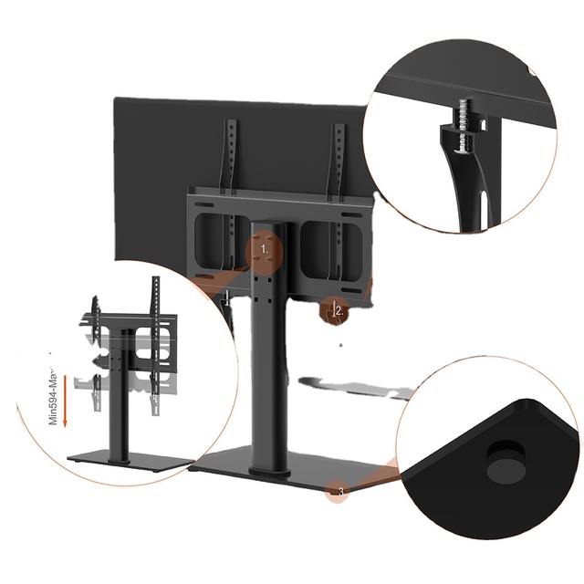 For Max VESA 400x400mm Tempered Cold Rolled Steel TV Stand with 40kg Load Capacity for 26"-55" TVs Non-Slip Feet