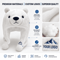 Produsen Topi Boneka Beruang Kutub Kustom OEM ODM, Topi Hewan Isi Dakron yang Dapat Dipersonalisasi dengan Lengan dan Kaki Panjang, Kualitas Tinggi Grosir
