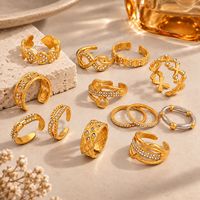 Bague ouverte de luxe Novirassine en forme de cœur, ajustable, plaquée or 18 carats, en acier inoxydable pour femme, avec bande de cristaux empilables tendance