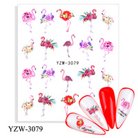 Toboggan aquatique décalcomanies pour ongles transfert fleur fleur feuille verte roses flamant rose autocollant pour ongles