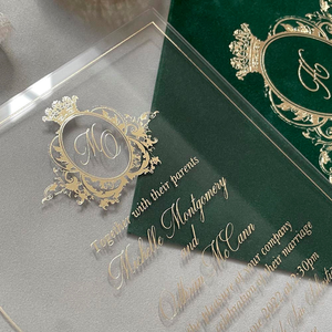 Invitations en acrylique transparent imprimées en feuille d'or de luxe supérieur Invitations de mariage de cartes en plastique enveloppe en velours - Product Image 2
