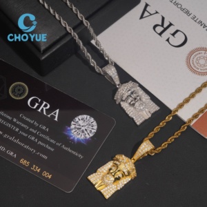 Colgantes de Cabeza de Jesús Pequeños de Plata de Ley 925 de Alta Calidad, Colección de Joyería Hip Hop con Incrustaciones de Diamantes, Unisex, Certificado GRA - Product Image 6