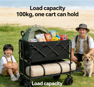 Chariot pliable à 2 niveaux durable en acier, avec roues doubles de 8 pouces en Oxford 600D, <span class=keywords><strong>personnalisable</strong></span>, pour le camping en plein air, la plage, chariot utilitaire - Product Image 5