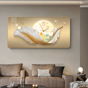 2025 New 60*30cm <strong>Large</strong> <strong>Wall</strong> Art <strong>Wall</strong> <strong>Clock</strong> Feather Crystal Porcelain Still Life Custom Watch for Home Decoration Painting - Product Image 5